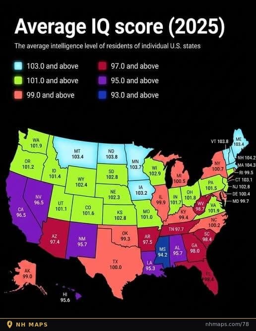 Average IQ by State (2025)