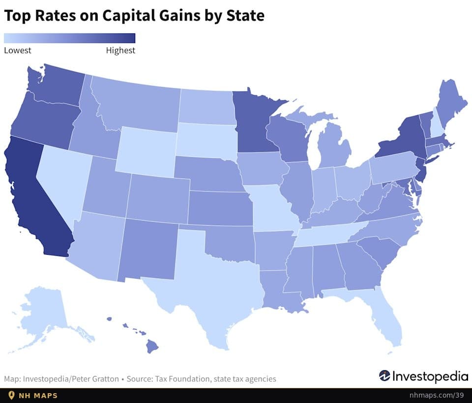 Top Rates on Capital Gains by State