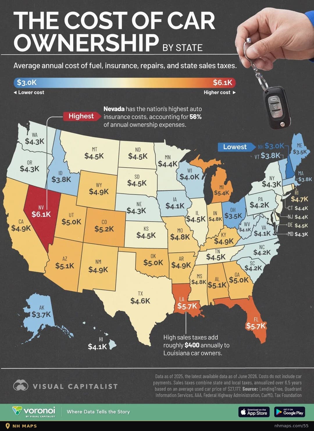 Annual Cost of Car Ownership by State (2025)