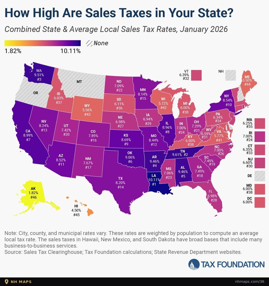 Combined State & Local Sales Tax Rates (January 2026)