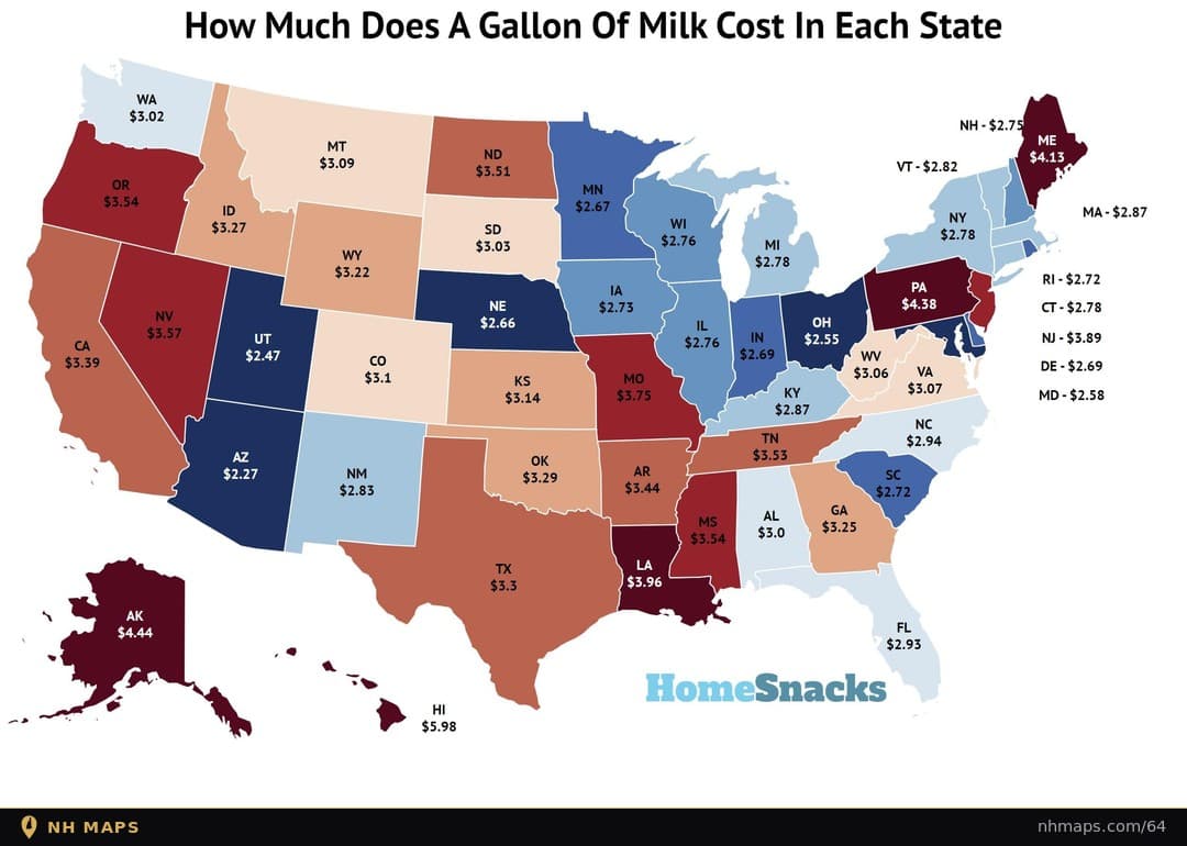 Cost of a Gallon of Milk by State