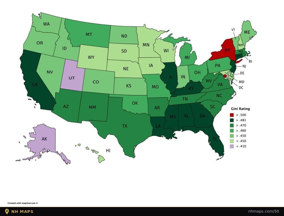 Gini Index of Income Inequality by State