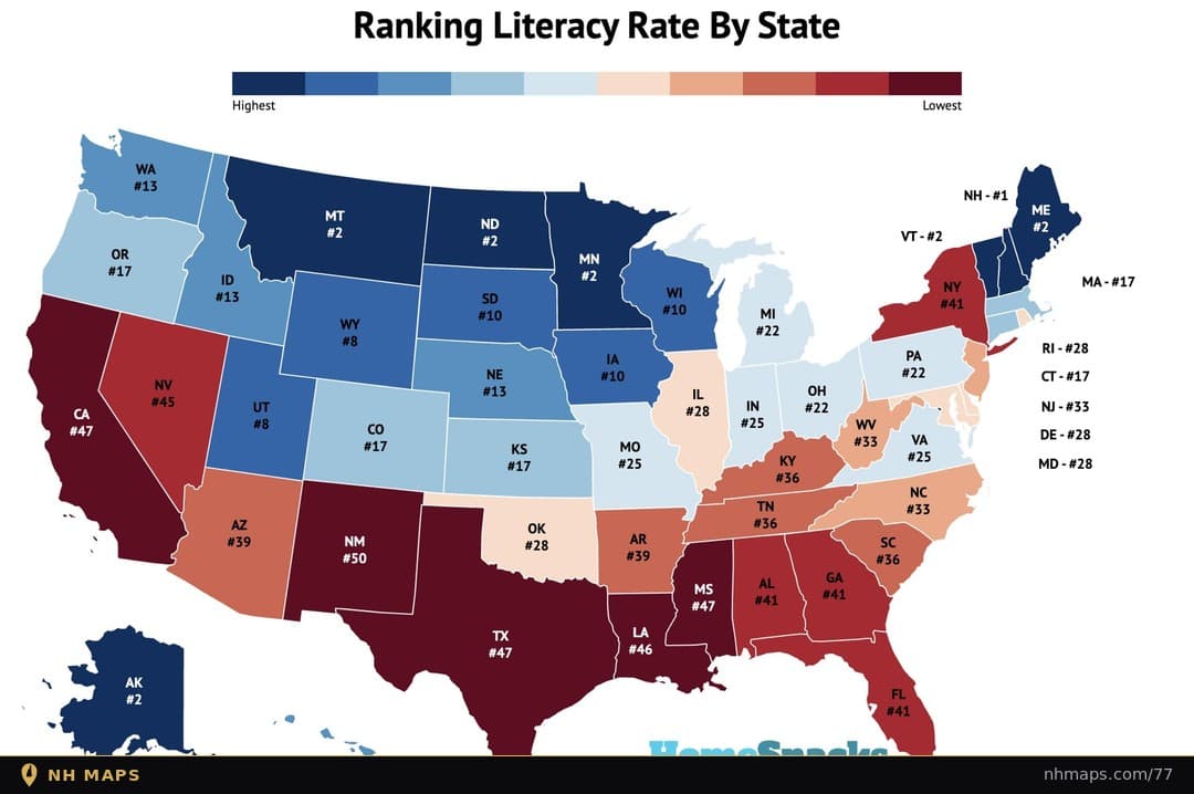 Literacy Rate Ranking By State