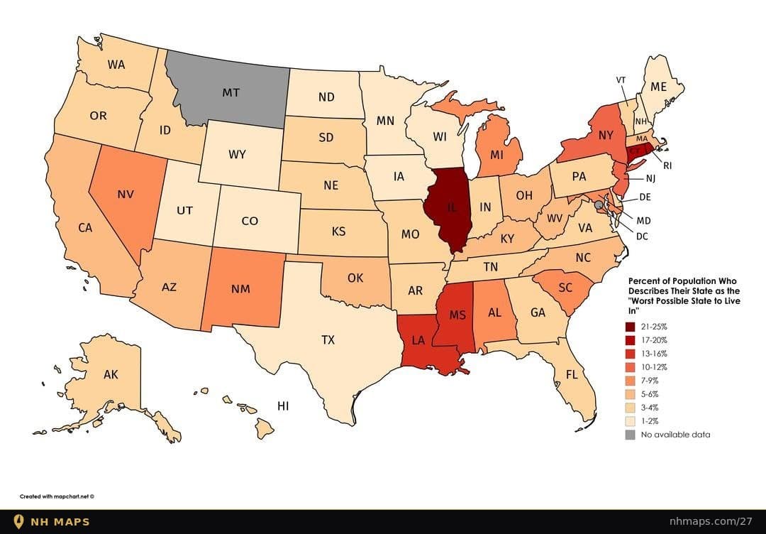 Share Who Call Their Own State the Worst Possible Place to Live