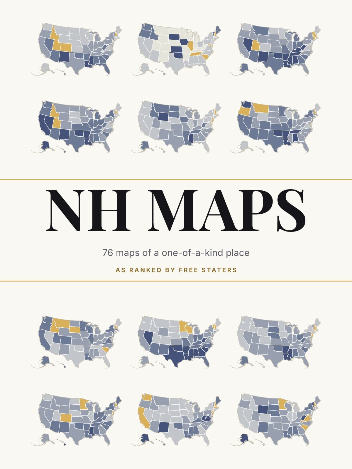 Front cover of the NH Maps hardcover: a wall of small state maps around the title